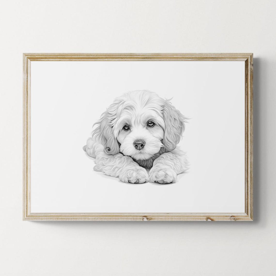 Cavachon Puppy Pencil Sketch Adorable Sweet Cute Fluffy Dog Print