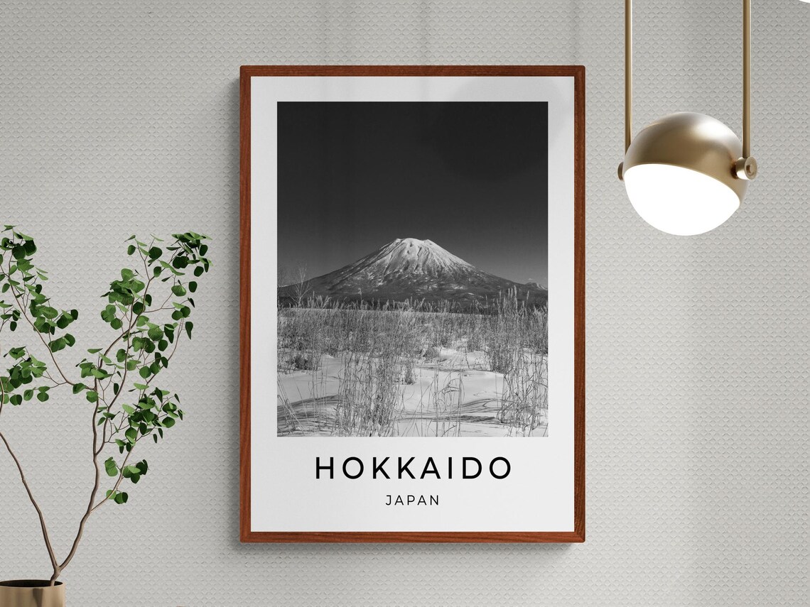 Hokkaido Japan Snow Capped Mount Yotei Black White Travel Poster - Image 3