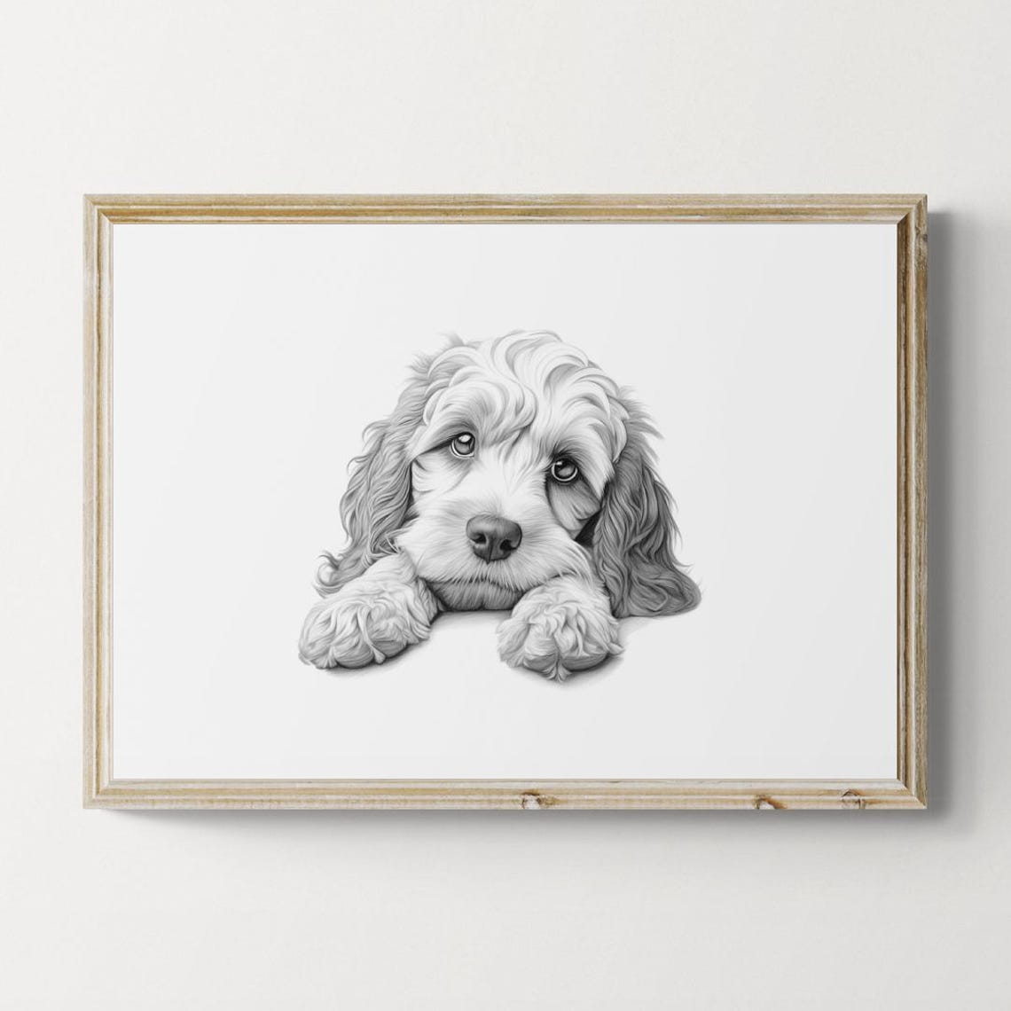 Cockapoo Puppy Curly Cocker Poodle Cross Pencil Sketch Portrait Print
