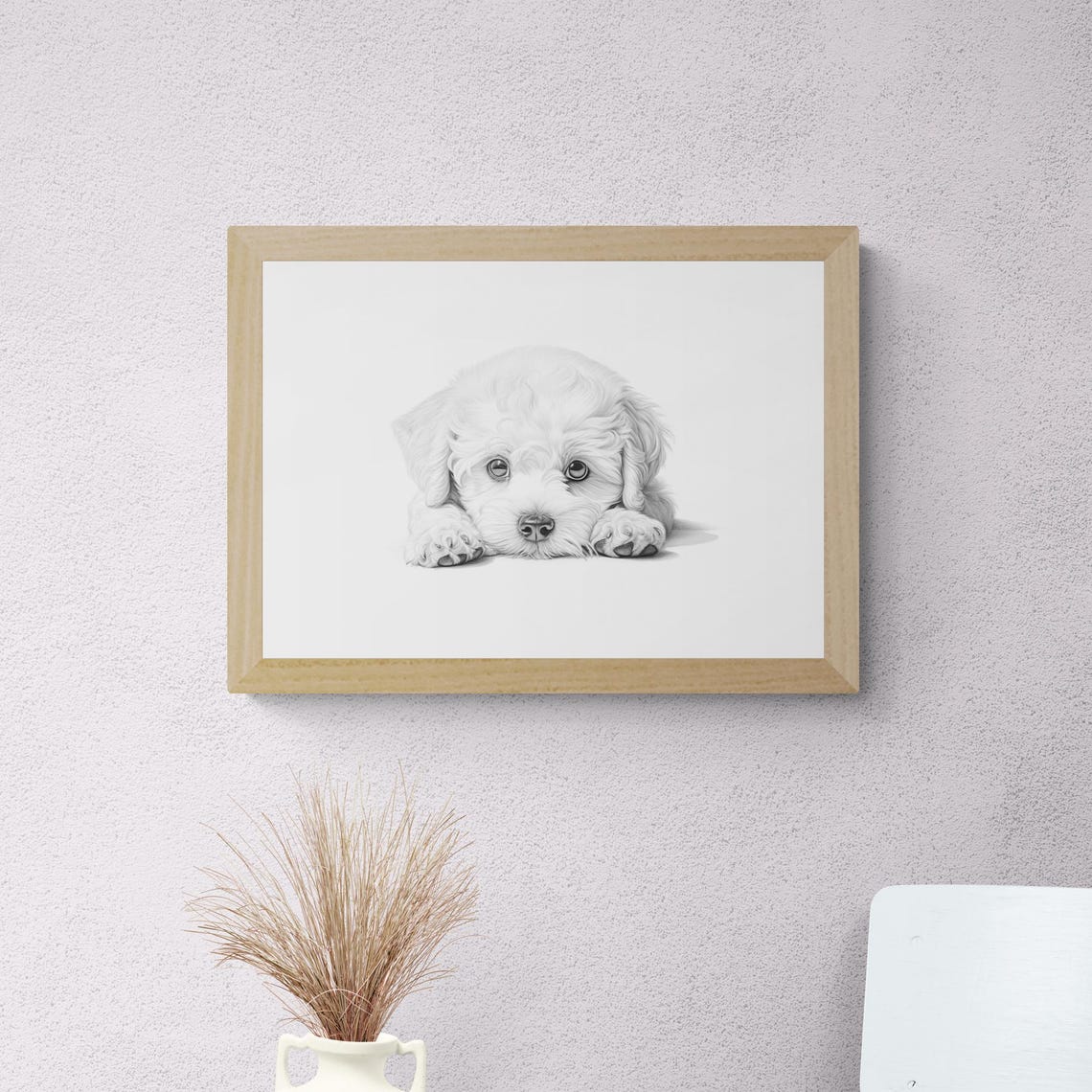 Bichon Frise Puppy White Fluffy Lapdog Pencil Sketch Portrait Print - Image 2
