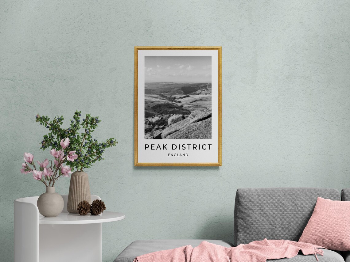 Peak District England Moorland Hills Rocky View Monochrome Wall Art - Image 2
