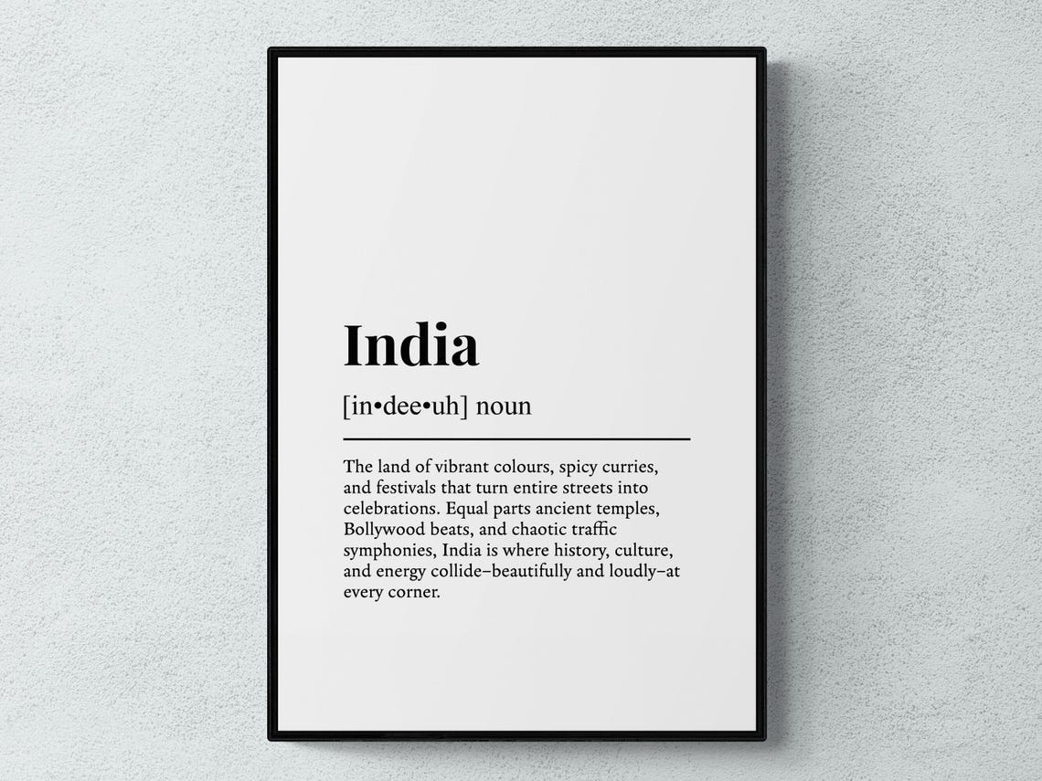 India Definition Vibrant Culture Dictionary Typography Poster