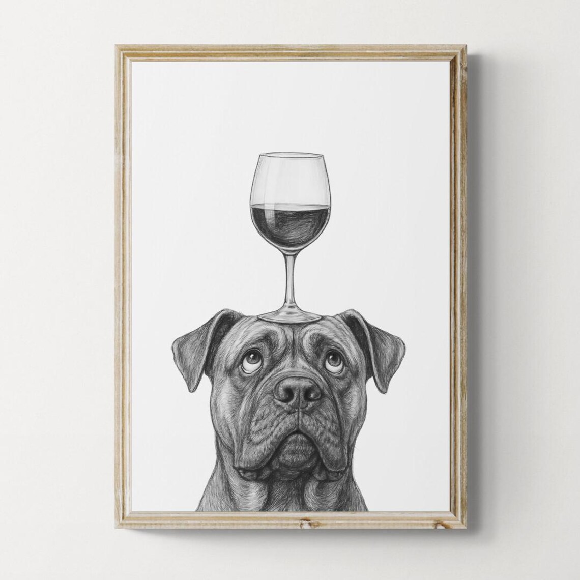 Cane Corso Dog Funny Wine Drawing Art Print