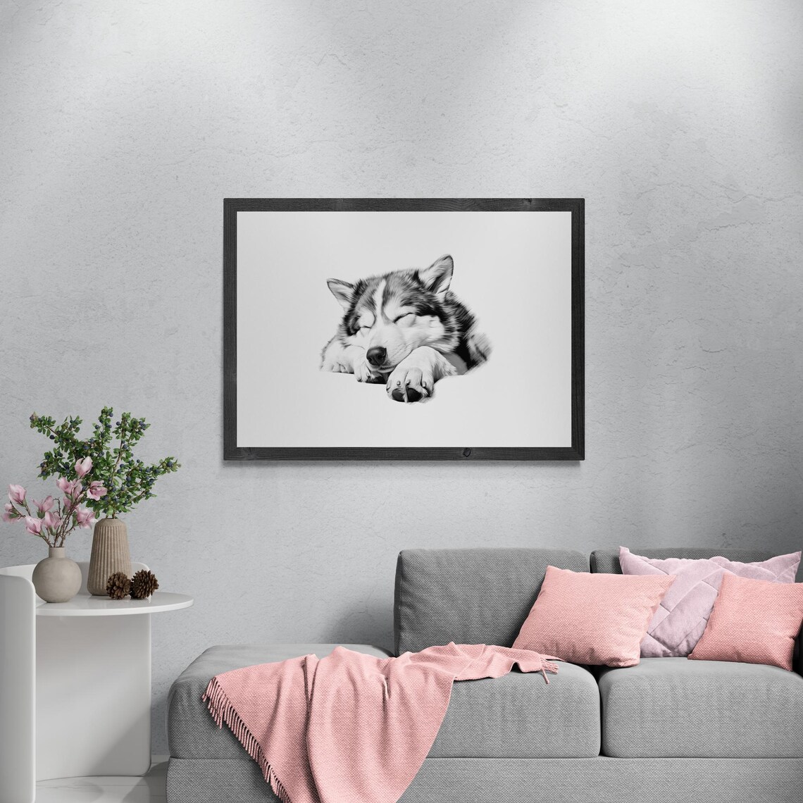Sleeping Alaskan Malamute Vintage Dog Sketch Art Print - Image 3
