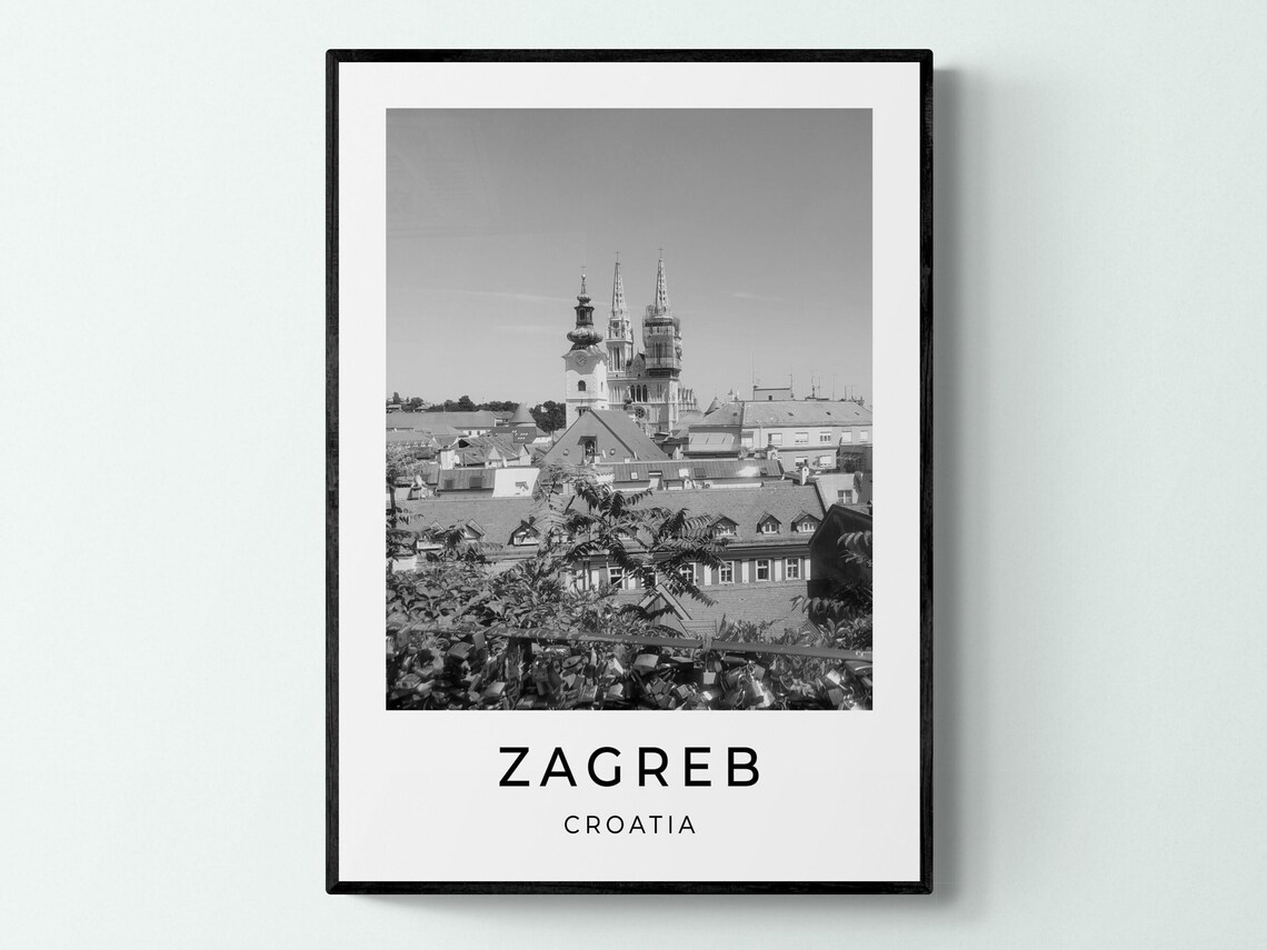 Zagreb Travel Poster, Croatia Monochrome