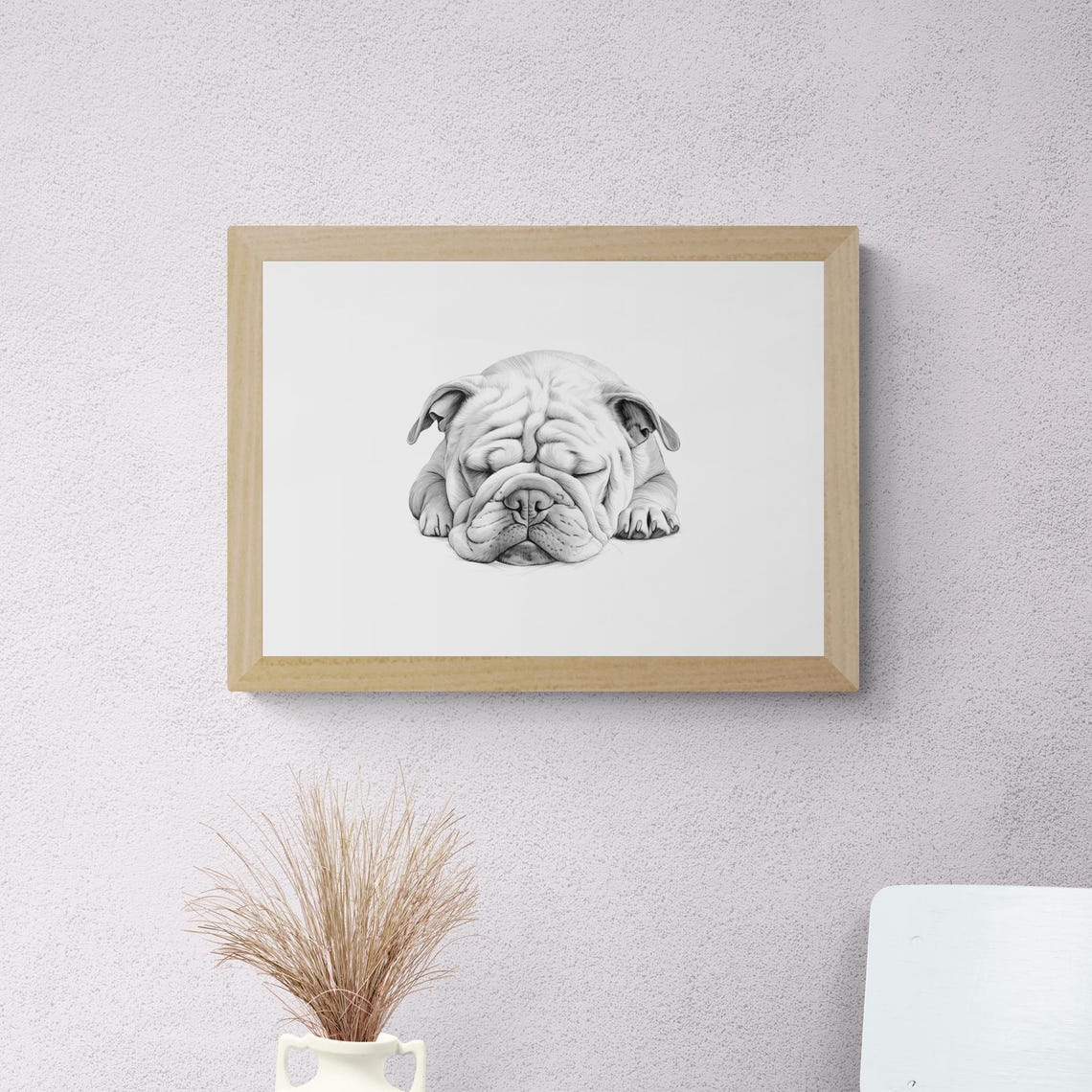 British Bulldog Sleeping Vintage Pencil Sketch Dog Breed Wall Art - Image 2