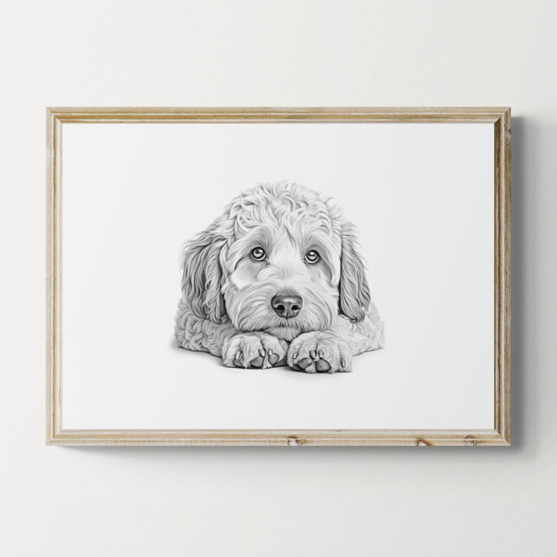 Labradoodle Puppy Pencil Sketch Curly Adorable Cute Dog Print