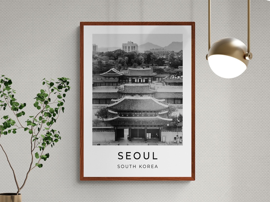 Seoul South Korea Gyeongbokgung Palace Black White Travel Poster Art - Image 3