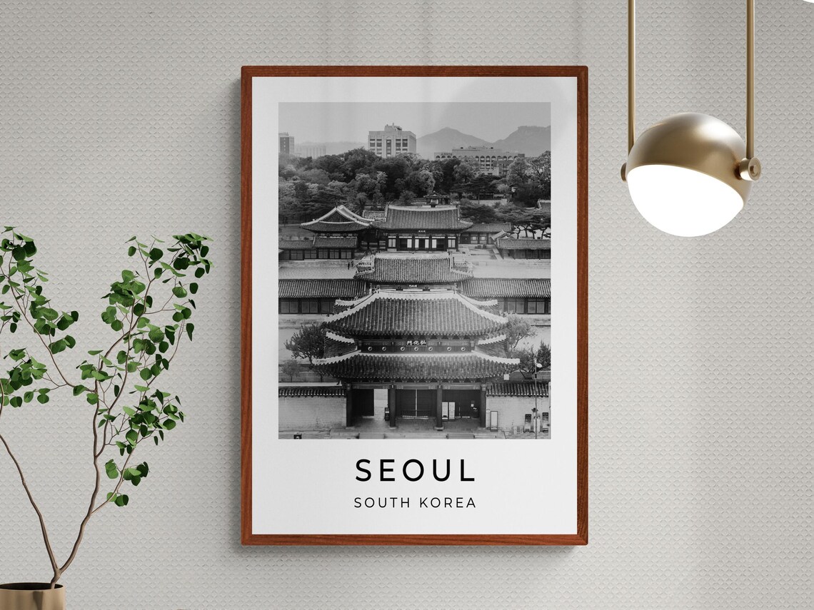 Seoul South Korea Traditional Palace Architecture Black White Poster - Image 3