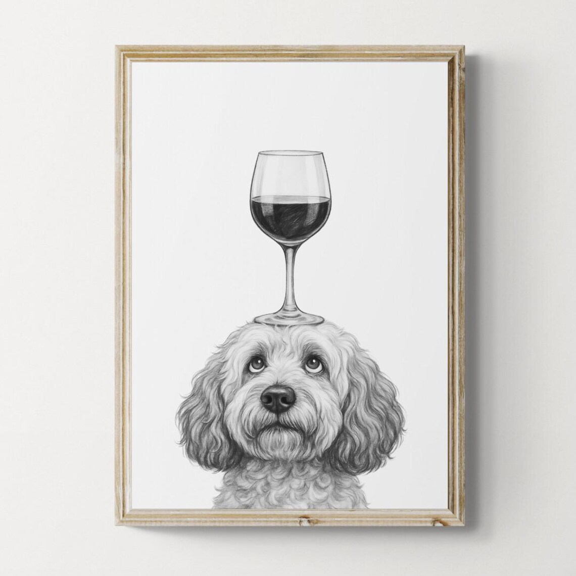 Cockapoo Dog Art Print Funny And Wine Drawing Lover Wall Decor Lovers Gifts