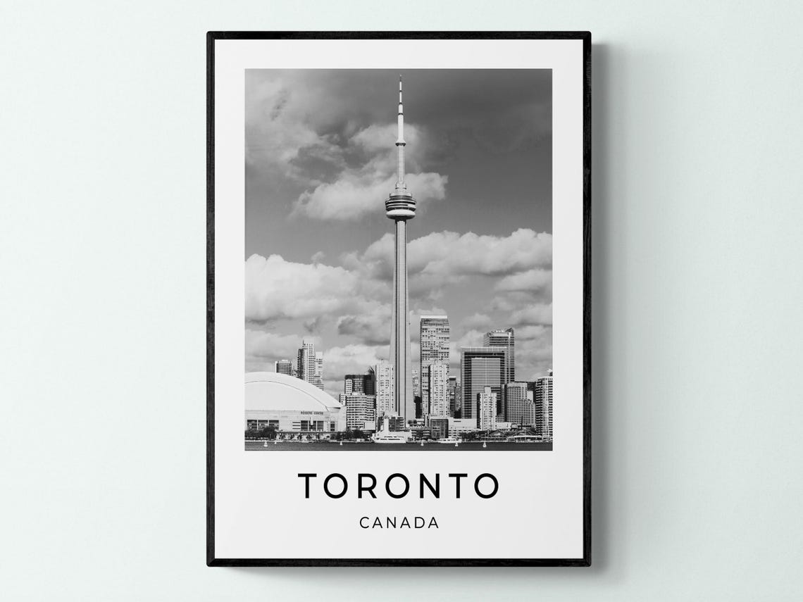 Toronto Canada CN Tower Skyline Black And White Monochrome City Poster
