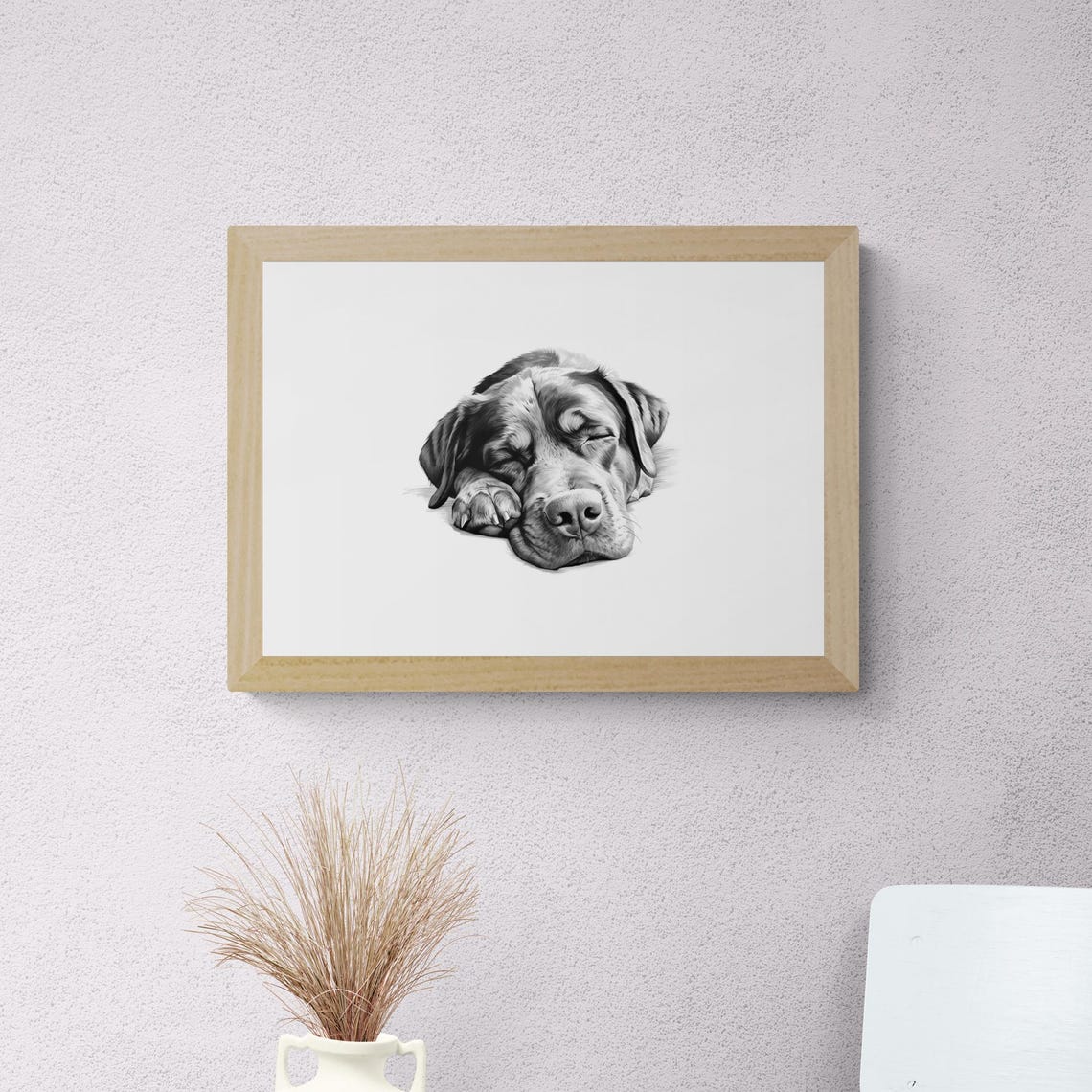 Rottweiler Puppy Sleeping Vintage Pencil Sketch Dog Breed Wall Art - Image 2