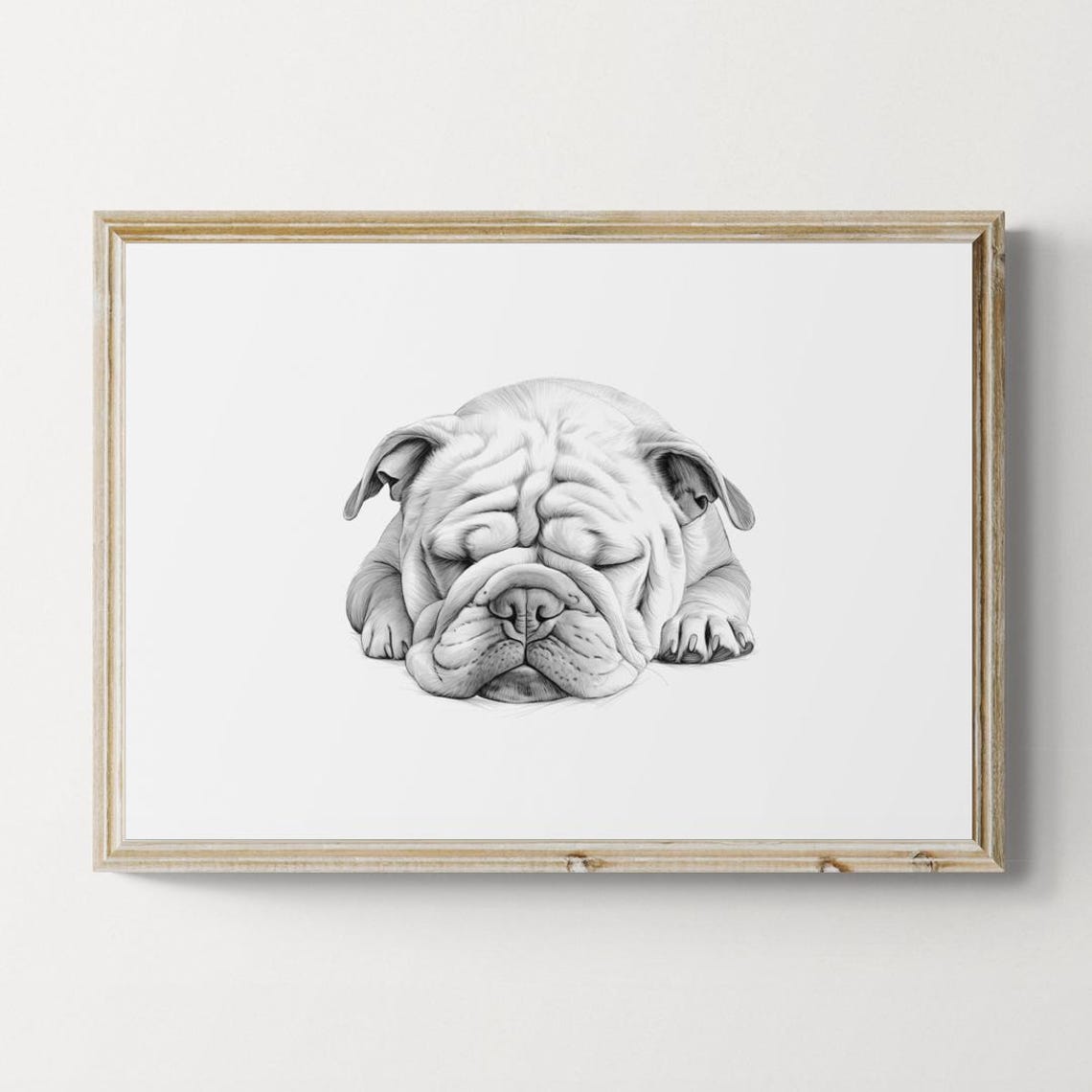 British Bulldog Sleeping Vintage Pencil Sketch Dog Breed Wall Art