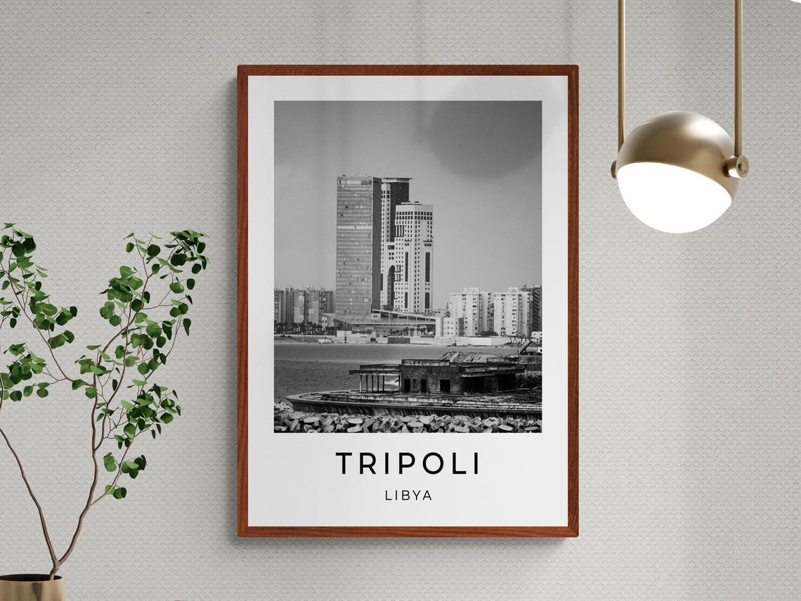 Tripoli Libya Waterfront Skyline Modern Towers View Black White Poster - Image 3