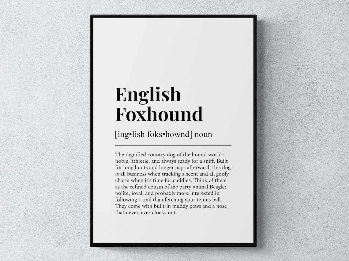 English Foxhound Dictionary Definition Wall Art for Hunting Dog Fans