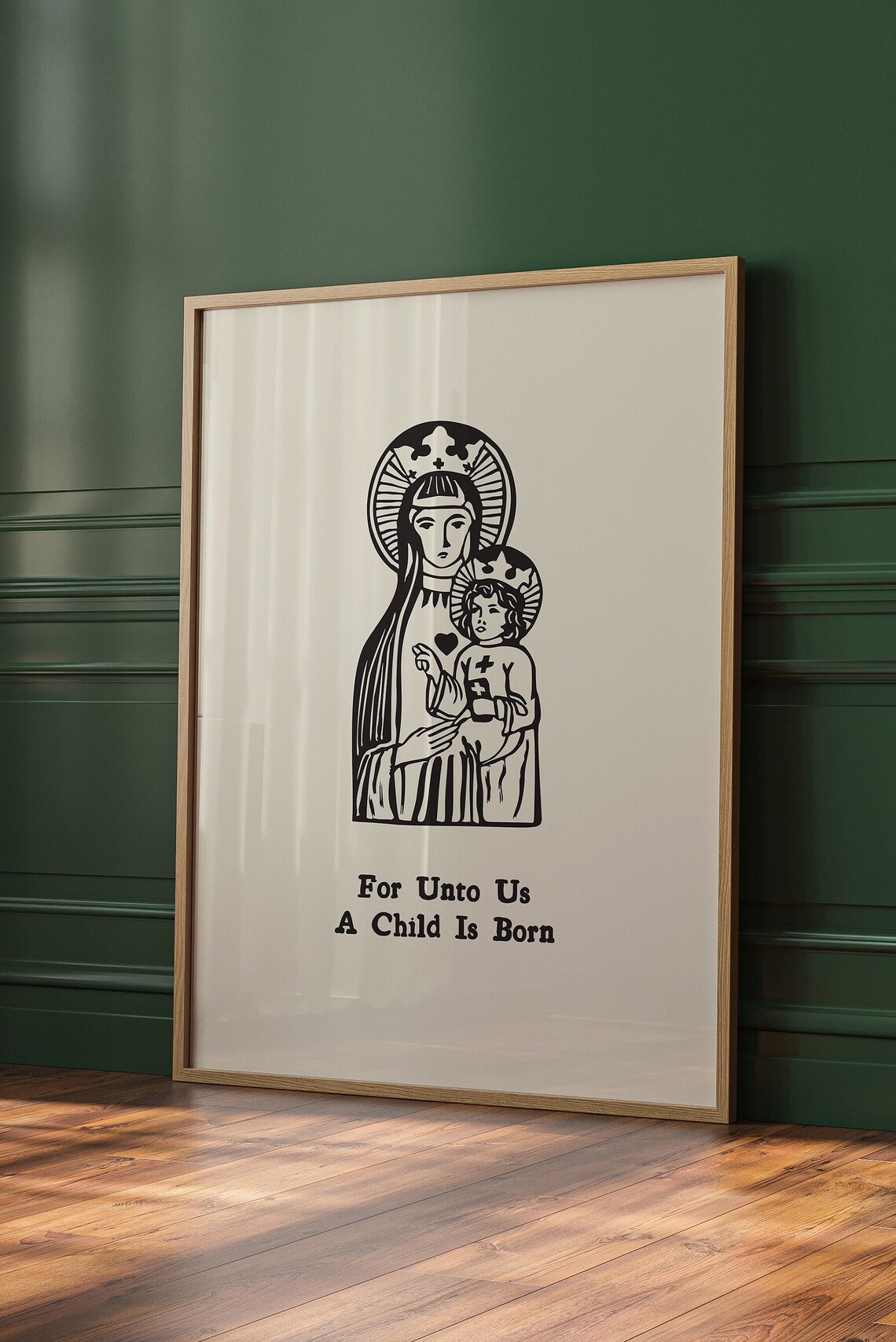 For Unto Us A Child Is Born Madonna And Child Woodcut Poster - Image 2