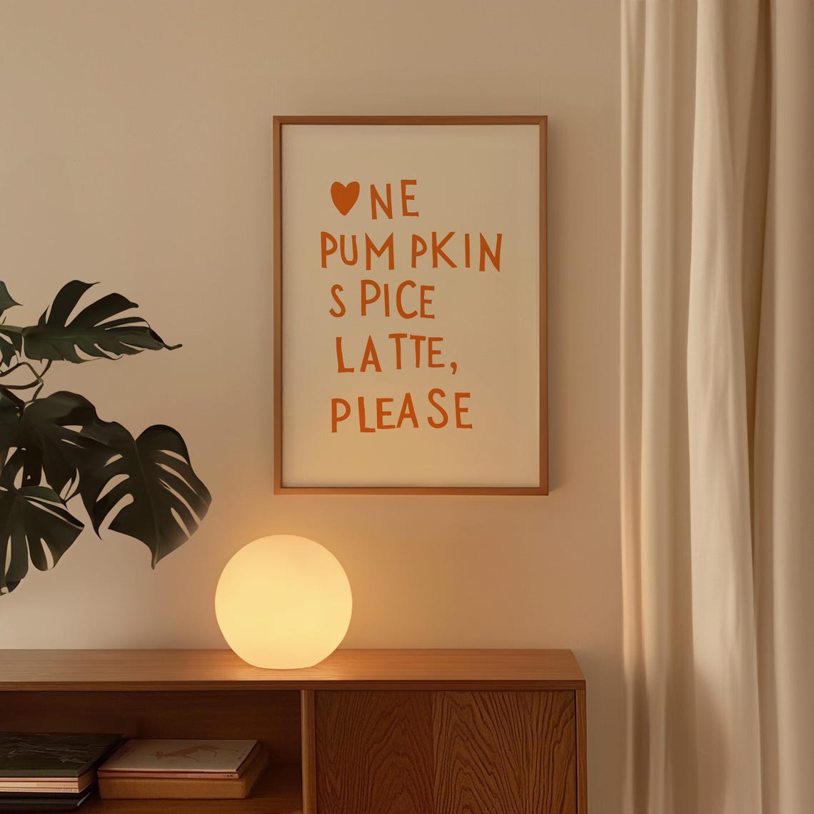 One Pumpkin Spice Latte Please Warm Orange Heart Typography Print - Image 2