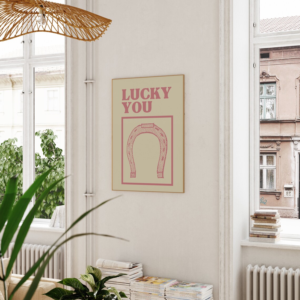 Lucky You Pink Horseshoe Retro Western Good Luck Charm Poster - Image 3