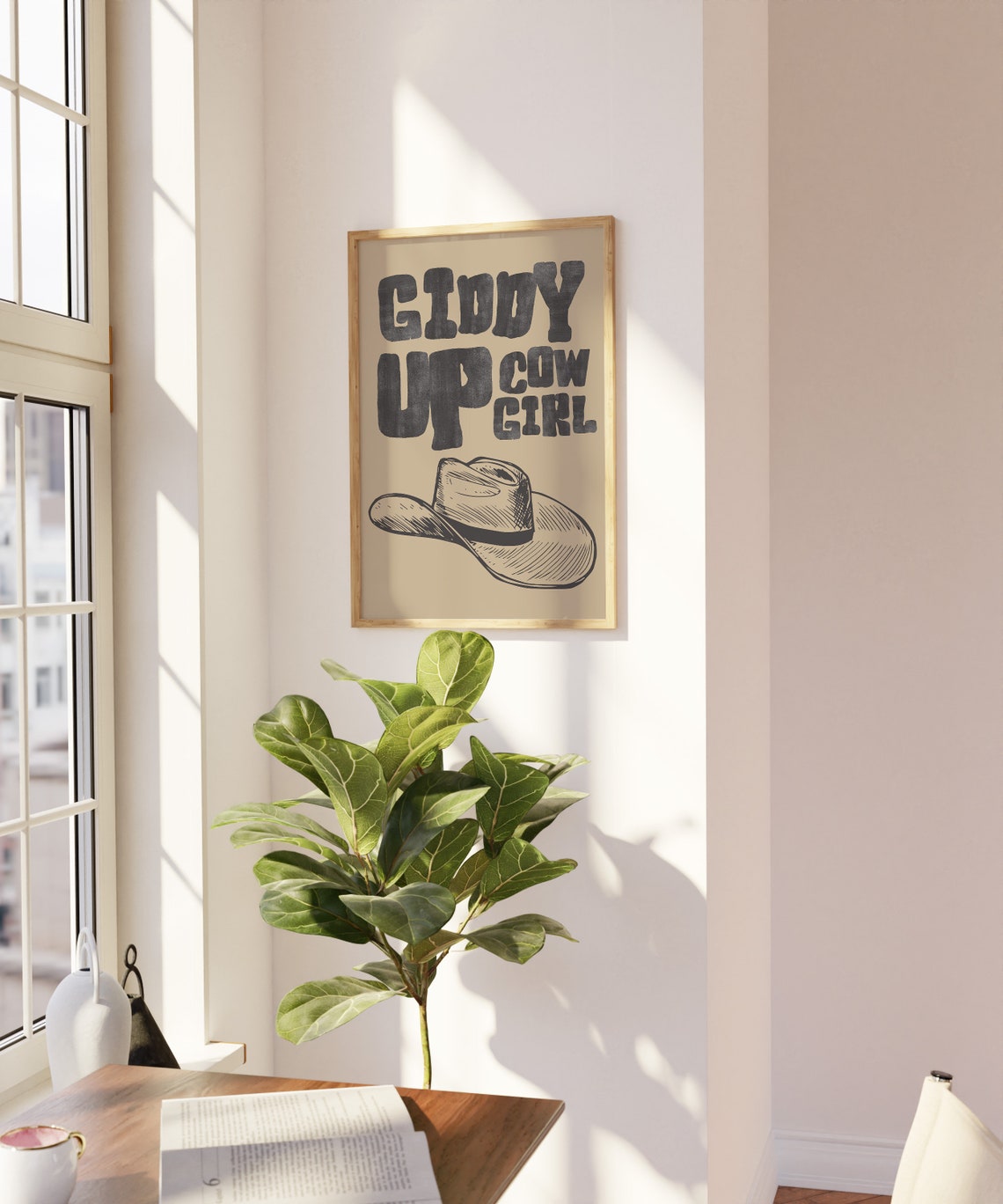 Giddy Up Cowgirl Western Hat Drawing Retro Cowboy Quote Poster - Image 3
