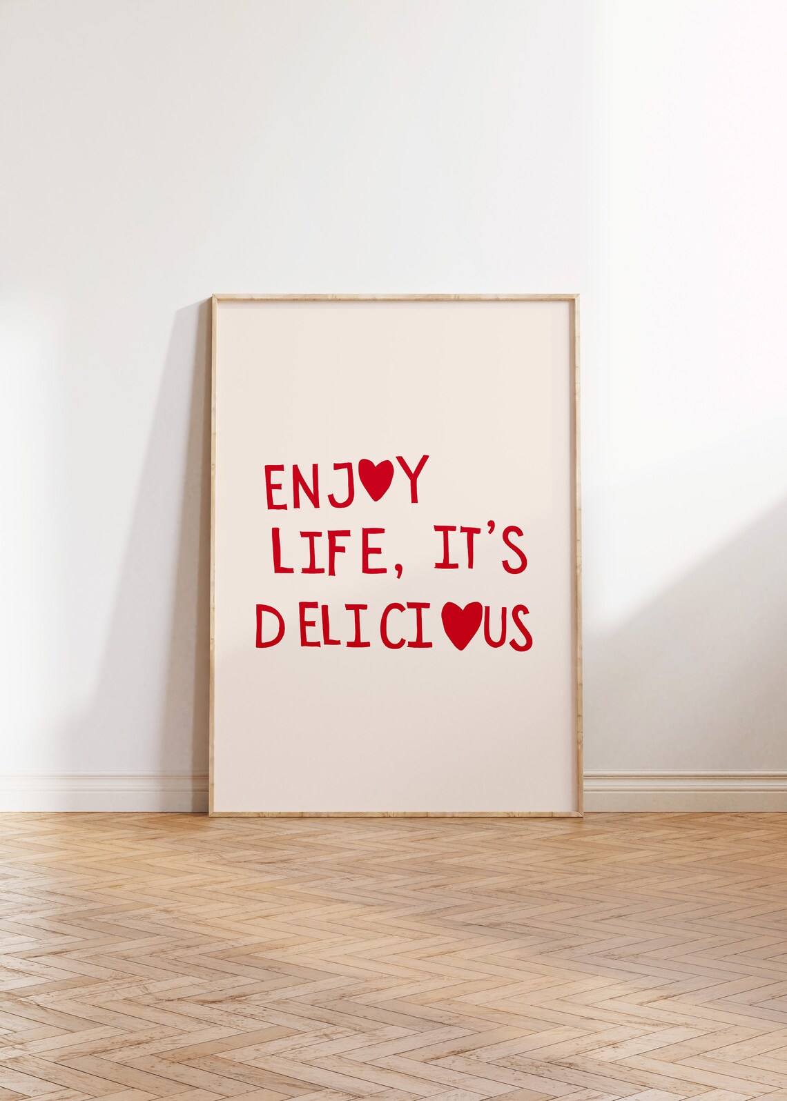 Enjoy Life Its Delicious Red Heart Cute Kitchen Quote Wall Poster - Image 2