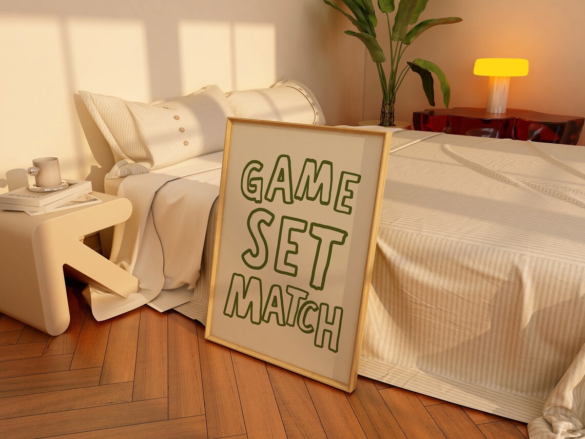 Green Game Set Match Tennis Typography Retro Sports Wall Art - Image 2