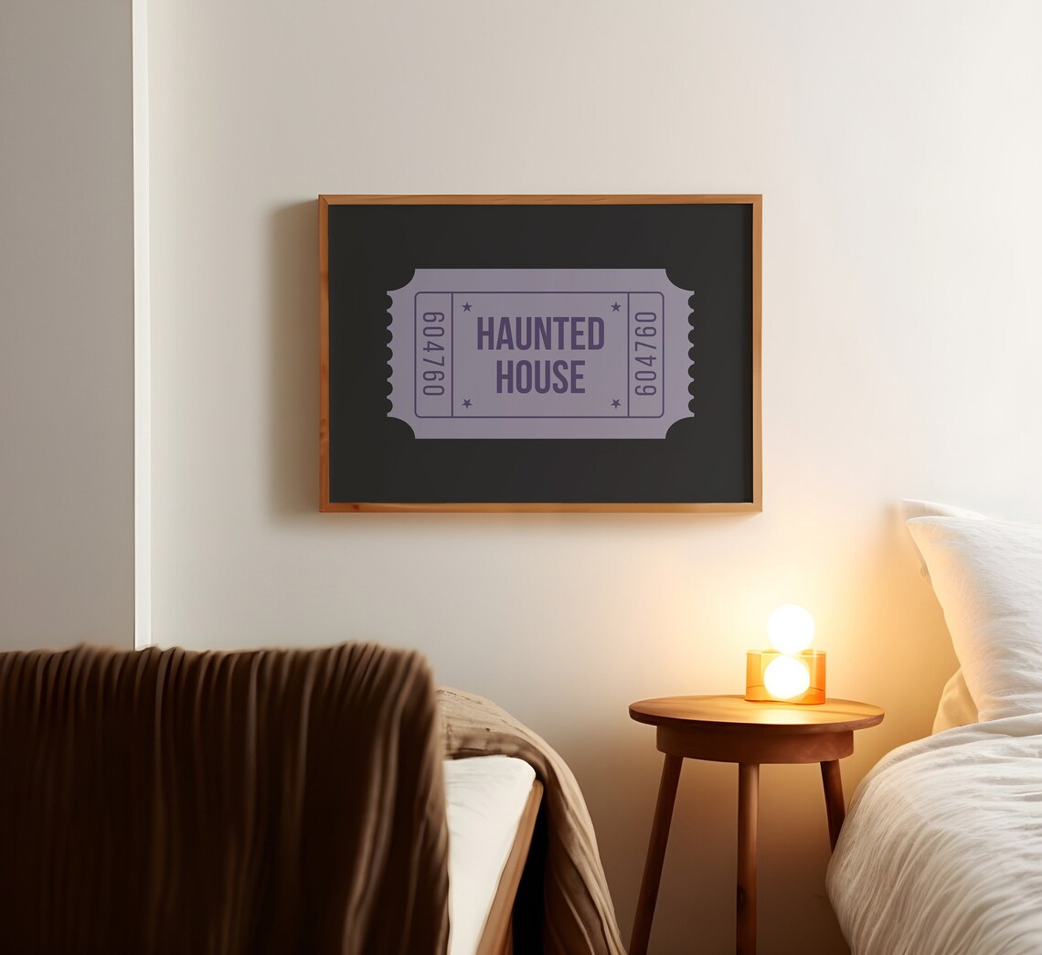 Haunted House Ticket Stub Purple Halloween Spooky Art Poster - Image 3
