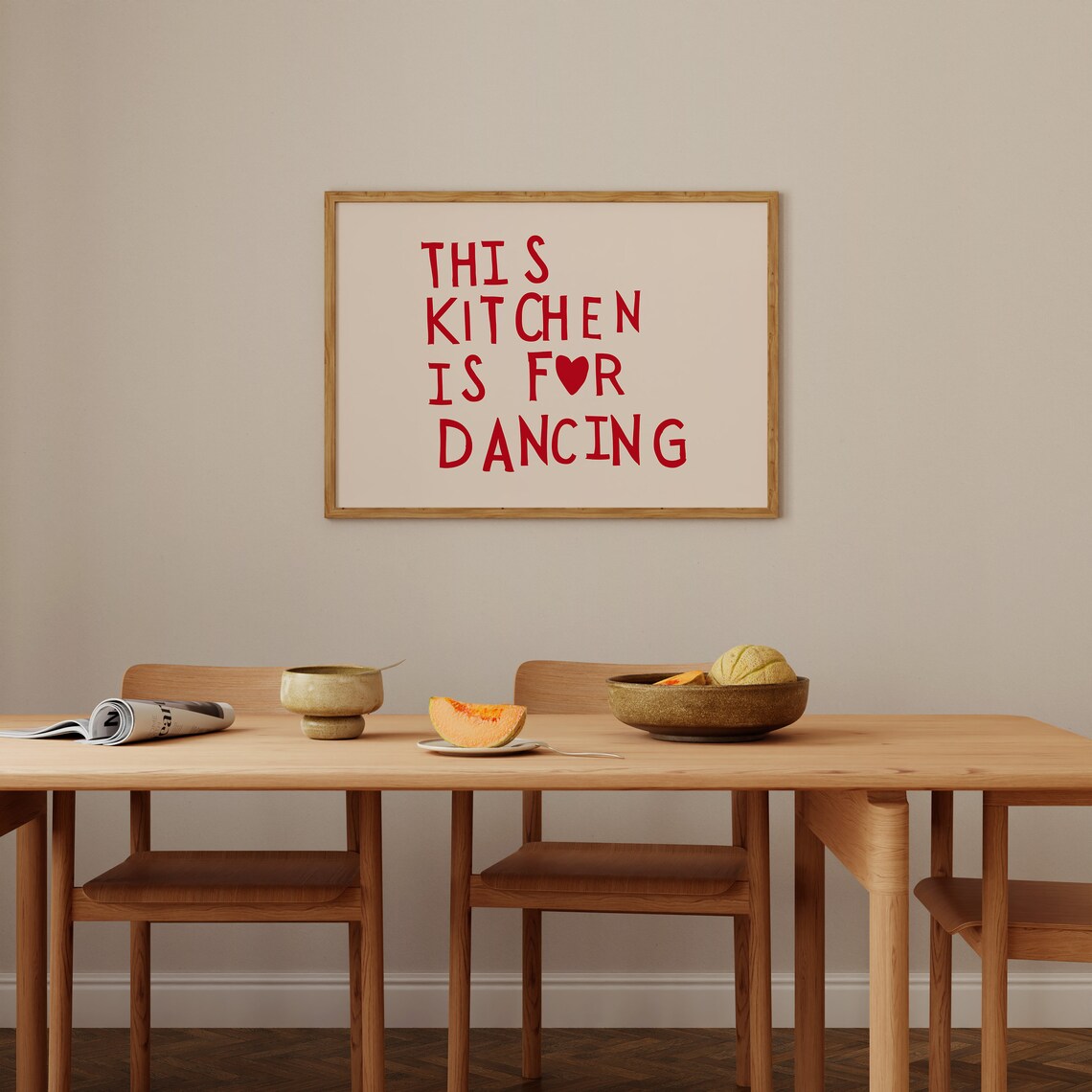 Cute Dance Art Minimalist Heart Kitchen Art Print - Image 3