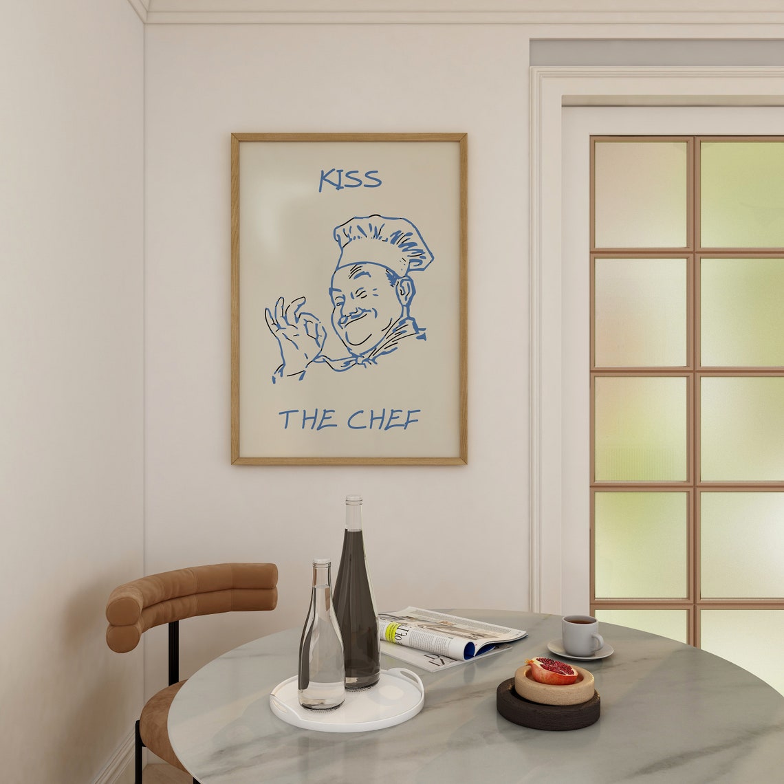 Kiss The Chef Blue Line Art Cute Cooking Kitchen Decor Poster - Image 3