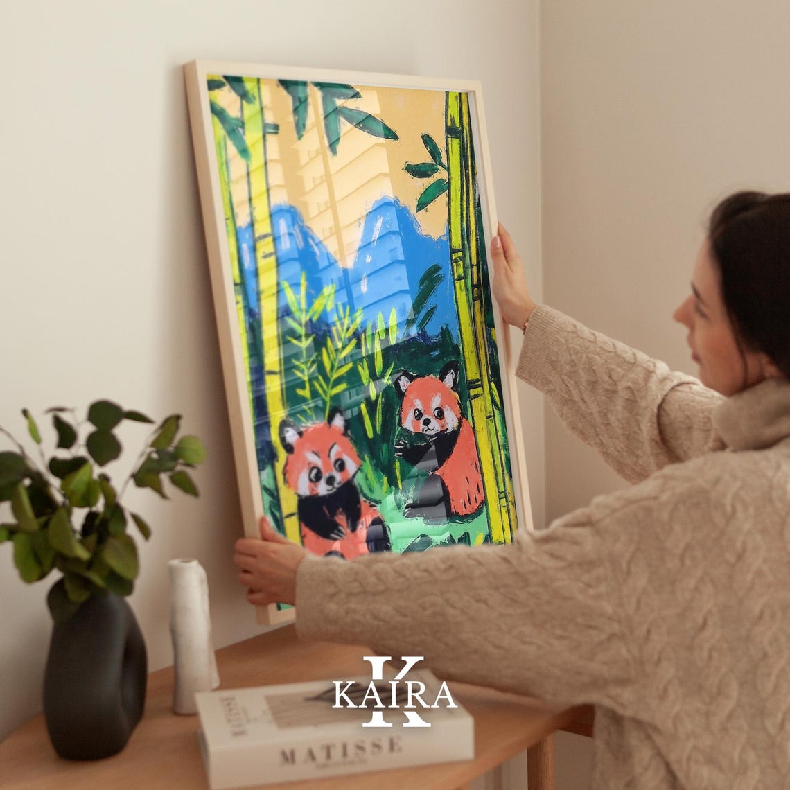 Two Cute Red Pandas Playing Together in a Green Bamboo Forest Poster - Image 2