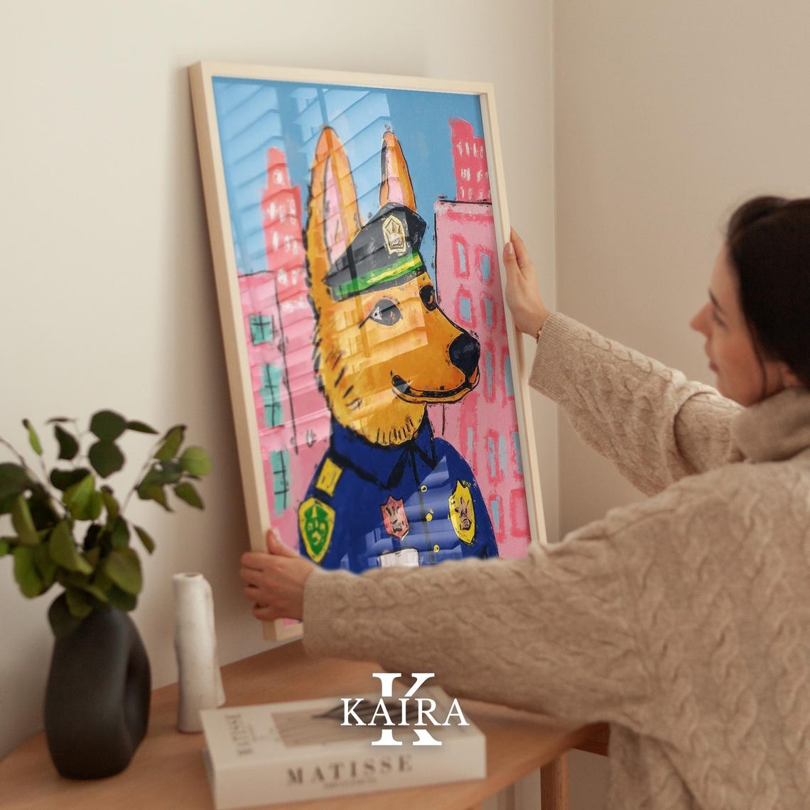 German Shepherd Dog Dressed As A Police Officer In The City Poster - Image 2