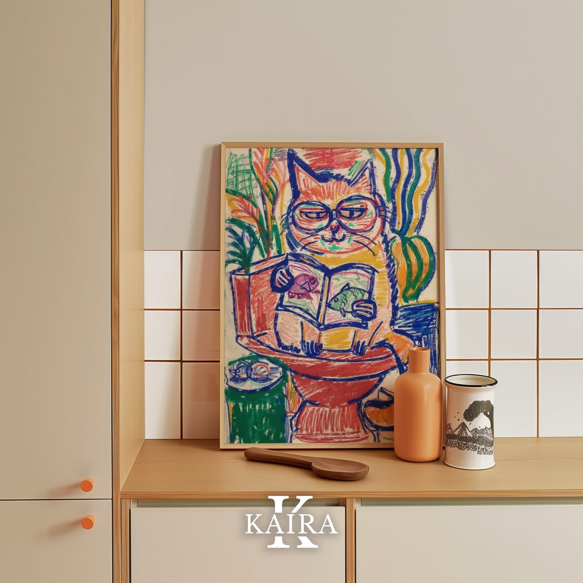 Cheeky Cat Reading On Toilet With Glasses Funny Bathroom Poster - Image 5