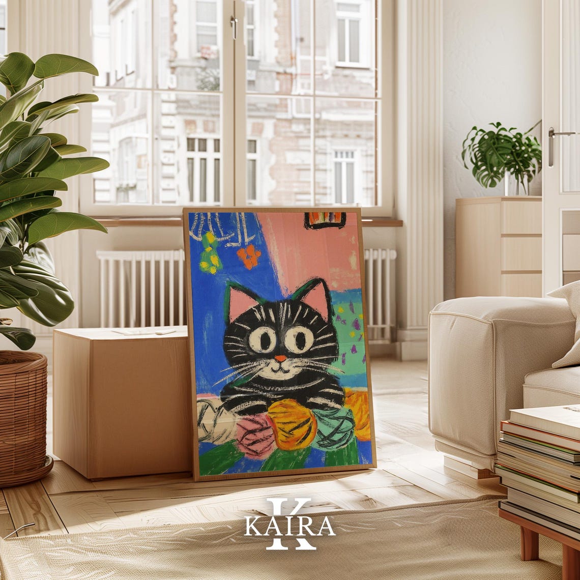 Black Cat With Big Eyes Playing With Colorful Yarn Balls Poster - Image 3