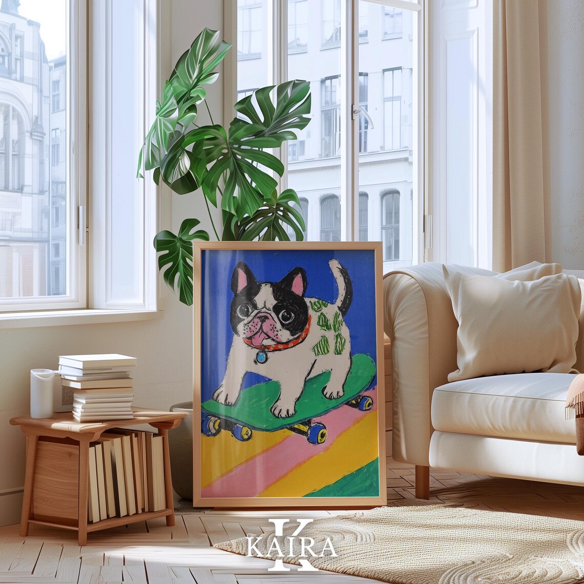 Happy French Bulldog Puppy Riding a Big Green Skateboard Poster - Image 4