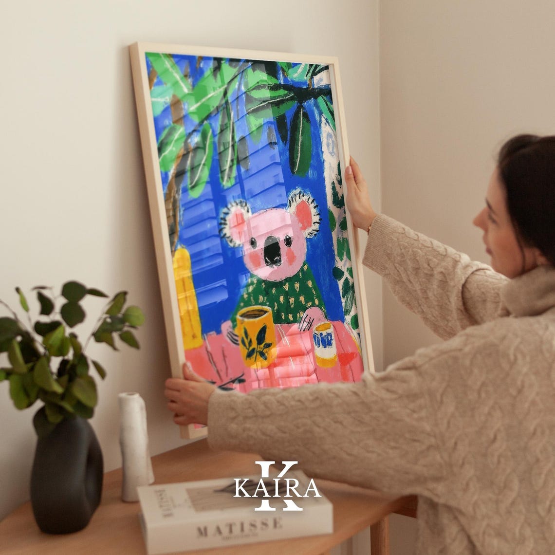 Pink Koala Enjoying Tea Time At A Table Under Eucalyptus Poster - Image 2