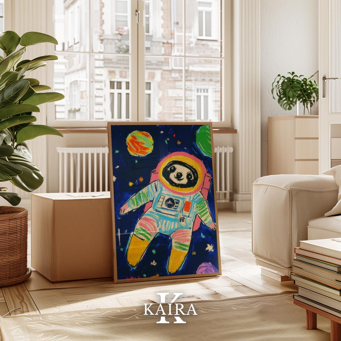 Adorable Astronaut Sloth Floating Through Colorful Space Poster - Image 2