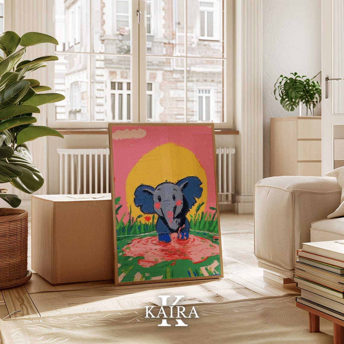 Happy Baby Elephant Splashing Playfully in a Pink Puddle Poster - Image 2
