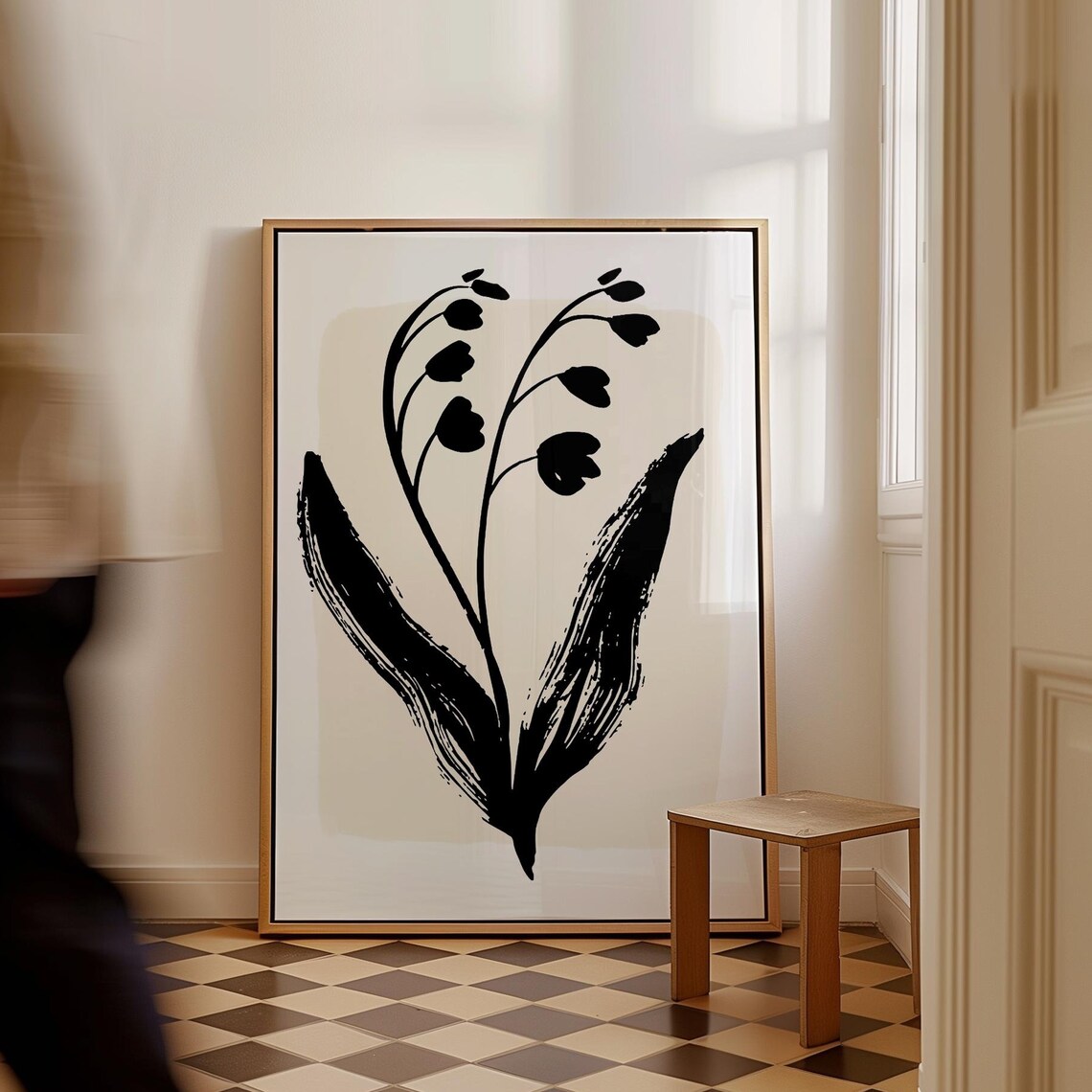 Black Ink Lily Of The Valley Botanical Abstract Wall Art Print