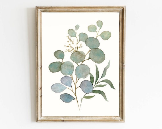 Eucalyptus Watercolor Art Print, Minimalist Botanical Decor