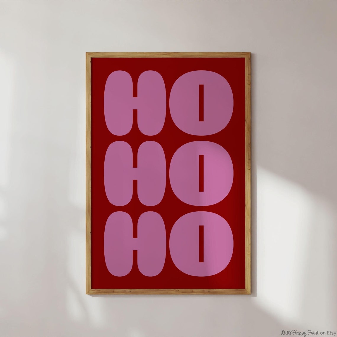 Ho Ho Ho Pink Puffy Letters Festive Christmas Holiday Red Poster