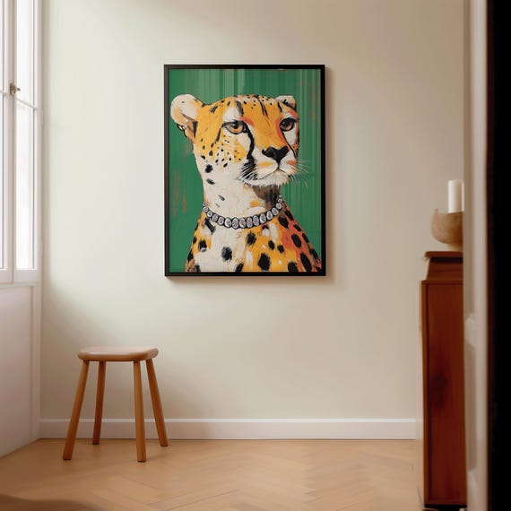Cheetah Portrait Safari Animal Art Luxury Wild Cat Painting Wildlife Regal Jungle Print Crowned Predator
