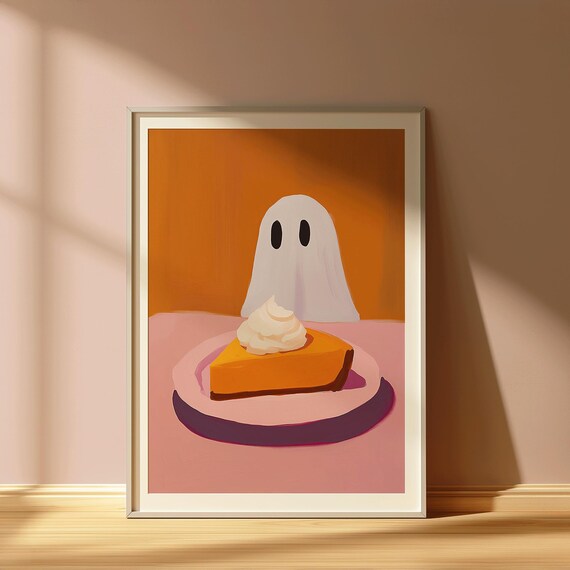 Cute With Pumpkin Pie Art Print Quirky Halloween Decor Poster Funny Wall Illustration Mr Boo