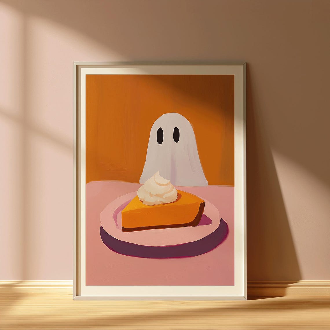 Cute Little Ghost with Pumpkin Pie Funny Halloween Art Poster