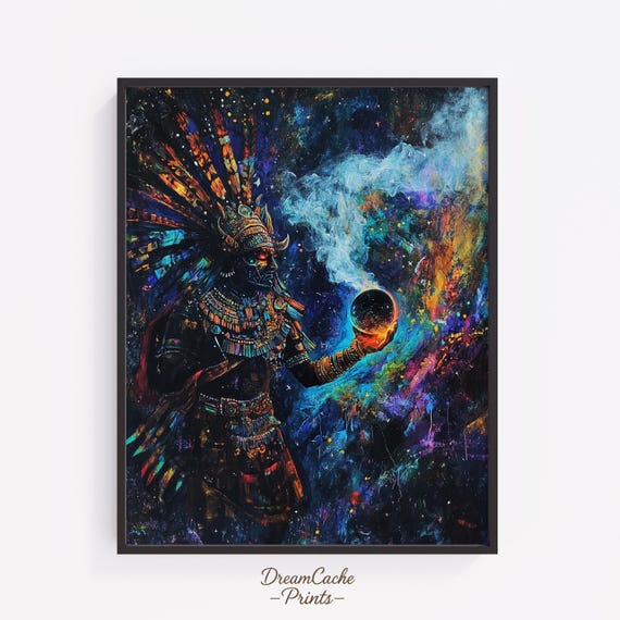 Tezcatlipoca God Of Night Art Vintage Oil Painting Mythological Wall Moody Earthy Decor Mesoamerican Deity Print 24