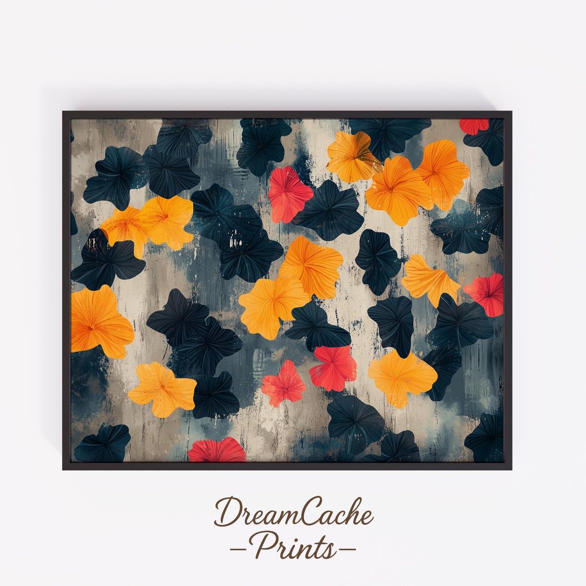 Modern Abstract Floral Pattern With Orange Navy Vintage Look Poster