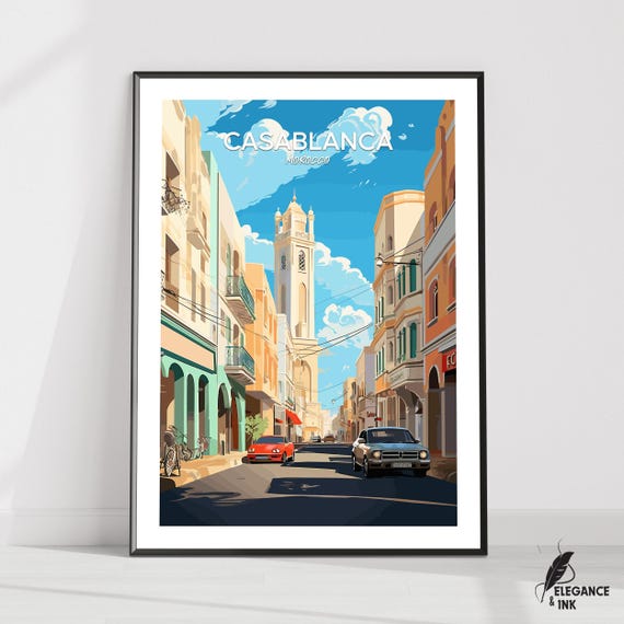 Casablanca Printcasablanca Travel Postercasablanca Artworkcasablanca Canvascasablanca Wall Decorhome Decorvintage Paintinggift Idea