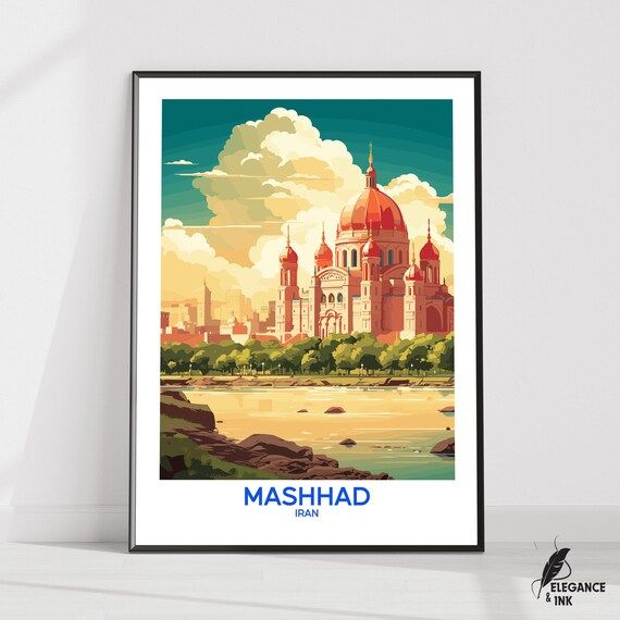 Mashhad Wall Hanging Postermashhad Flat Vector Illustration Canvasrazavi Khorasan Handmade Wooden Frame And Unframed Colorful Vintage Gift