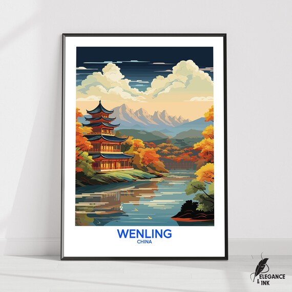 Wenling Wall Hanging Posterwenling Flat Vector Illustration Canvaszhejiang Handmade Wooden Frame And Unframed Colorful Vintage Gift