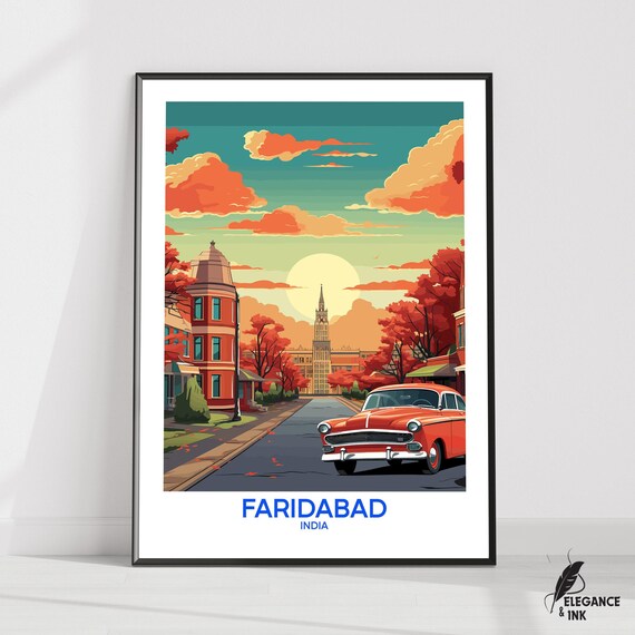 Faridabad Wall Hanging Posterfaridabad Flat Vector Illustration Canvasharyana Handmade Wooden Frame And Unframed Colorful Vintage Gift