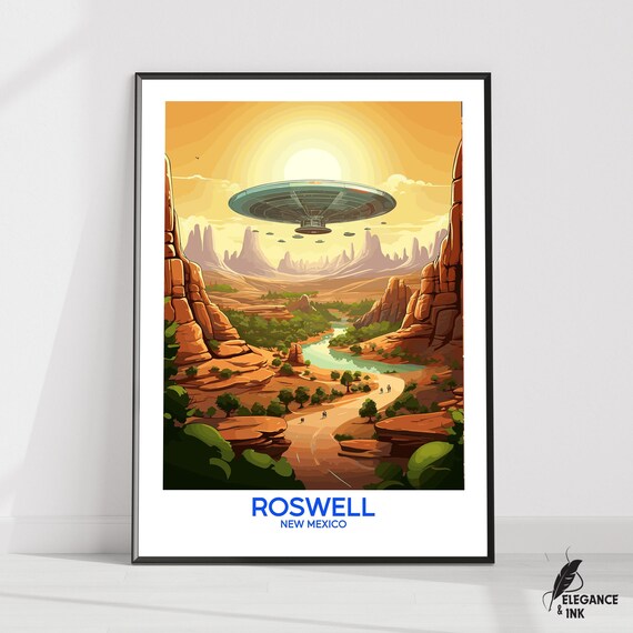 Roswell Wall Hanging Posterroswell Flat Vector Illustration Canvasroswell Handmade Wooden Frame And Unframed Colorful Vintage Giftarea 51