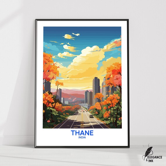 Thane Wall Hanging Posterthane Flat Vector Illustration Canvasmaharashtra Handmade Wooden Frame And Unframed Colorful Vintage Gift